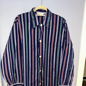 Derek Rose Savile Row London Night Shirt, Navy Stripe, Men's Large